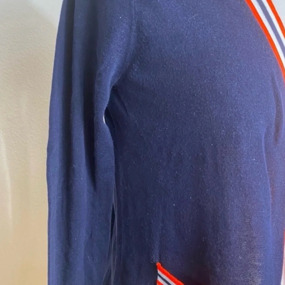J. Crew Women Navy Neon Orange Stripe Detail Button Knit Cardigan Size XS Preppy - Picture 10 of 16